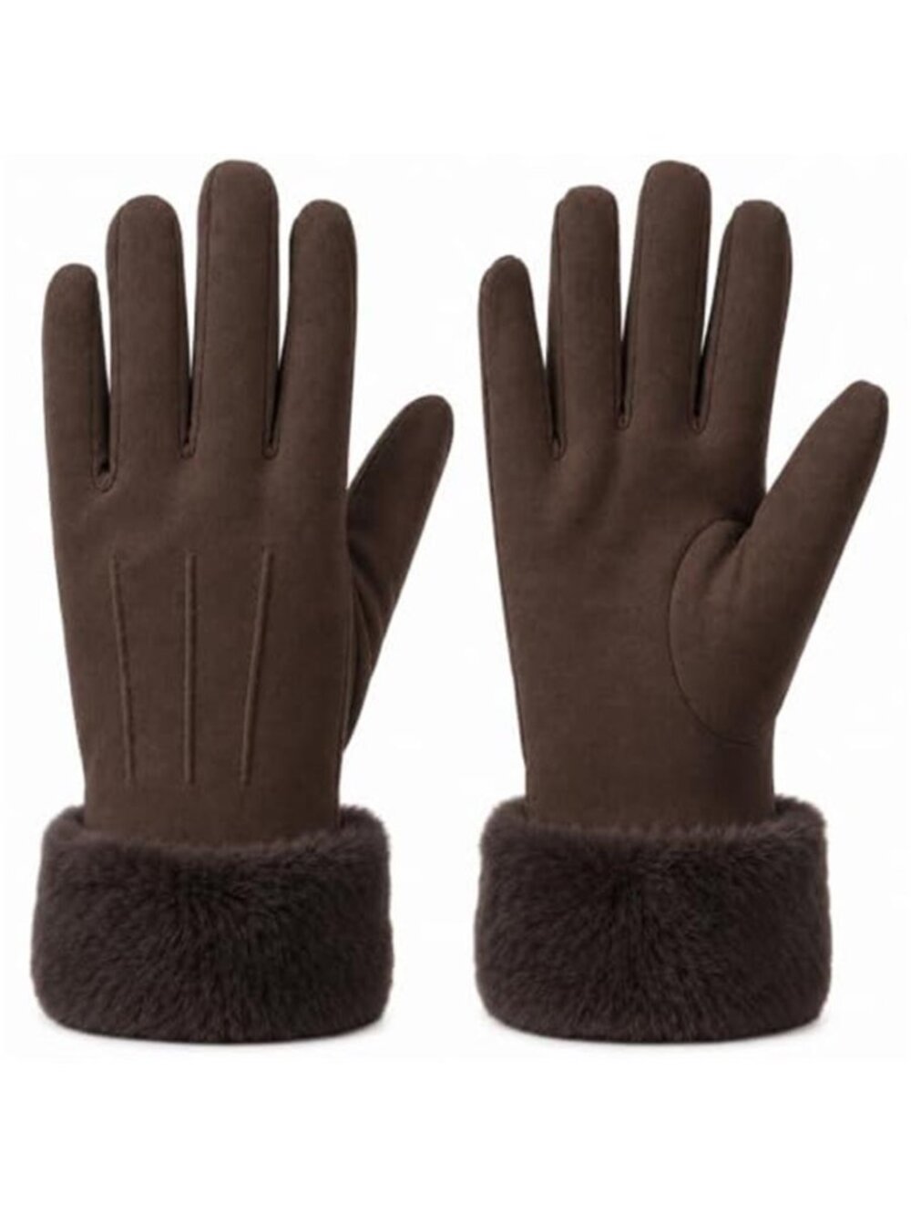 Women’s Suede Gloves with Faux Fur Trim – Extra Thick Fleece Lined Winter